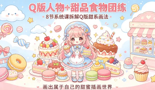 Q版人物+甜品食物团练，8节系统课拆解Q版甜系画法，画出属于自己的甜蜜插画世界 - 付费阅读