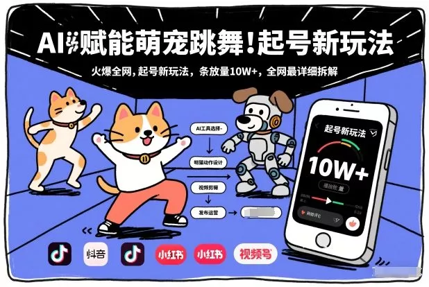 AI赋能萌宠跳舞，火爆全网，起号新玩法，条条播放量10W+，全网最详细拆解 - 付费阅读