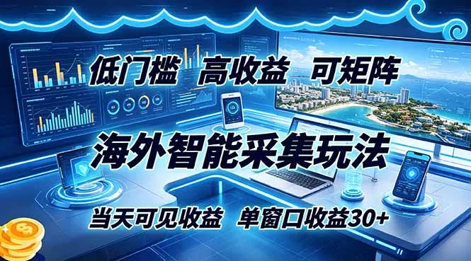 海外智能采集玩法，低门槛高单价可矩阵，当天可见收益，单窗口30+ - 付费阅读