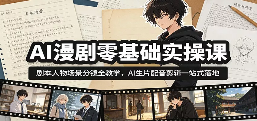 AI漫剧零基础实操课：剧本人物场景分镜全教学，AI生片配音剪辑一站式落地 - 付费阅读