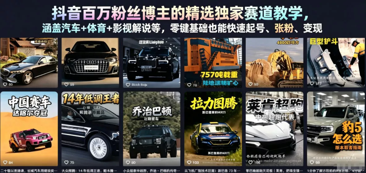 抖音百万粉丝博主的精选独家赛道教学，涵盖汽车+体育+影视解说等，零基础也能快速起号、涨粉、变现(更新0701) - 付费阅读