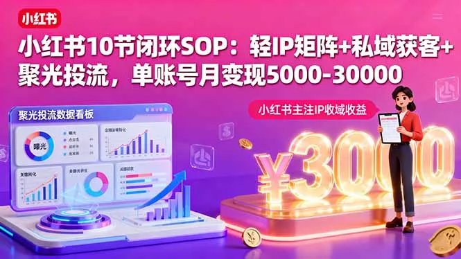 小红书10节闭环SOP：轻IP矩阵+私域获客+聚光投流，单账号月变现5000-30000 - 付费阅读