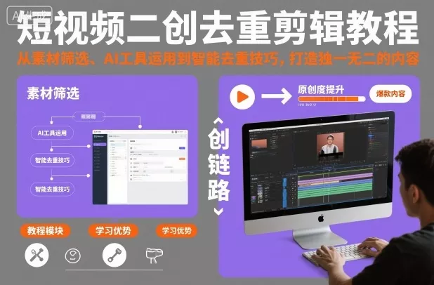 短视频二创去重剪辑教程，从素材筛选、AI工具运用到智能去重技巧，打造独一无二的内容 - 付费阅读