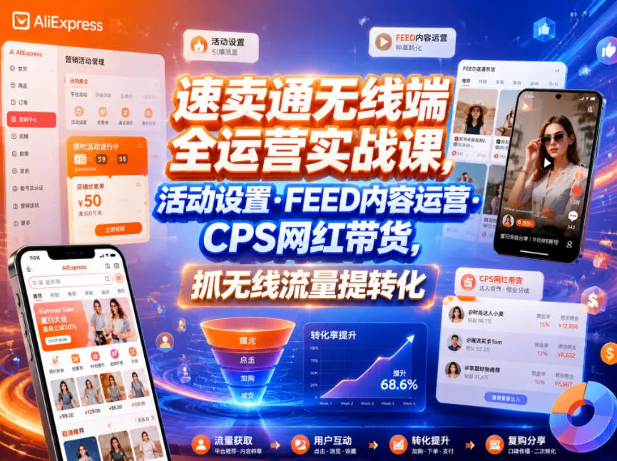 速卖通无线端全运营实战课,活动设置・FEED内容运营・CPS网红带货,抓无线流量提转化 速卖通无线端全运营实战课,活动设置・FEED内容运营・CPS网红带货,抓无线流量提转化