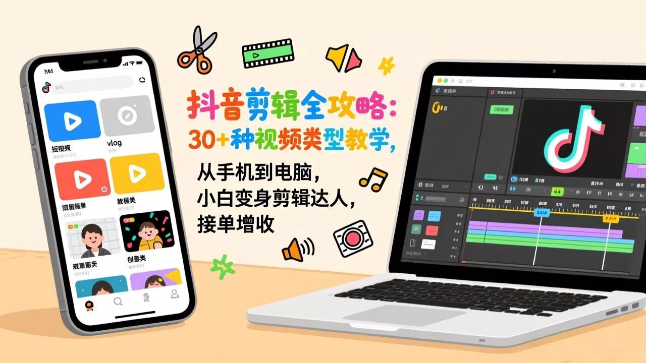 抖音剪辑全攻略：30+种视频类型教学，从手机到电脑，小白变身剪辑达人，接单增收 - 付费阅读
