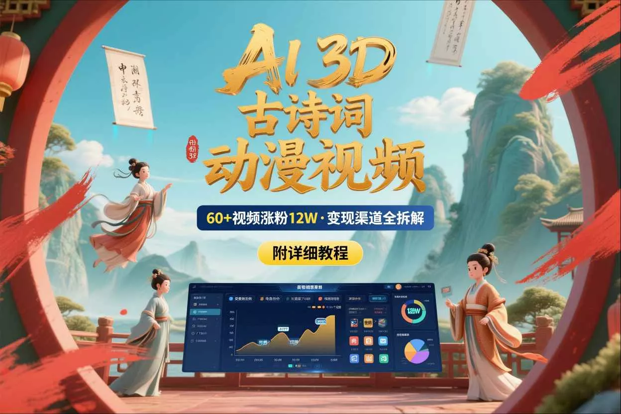 AI制作3D古诗词动漫视频，60多个视频涨粉12W，多个变现渠道拆解【附详细教程】 - 付费阅读