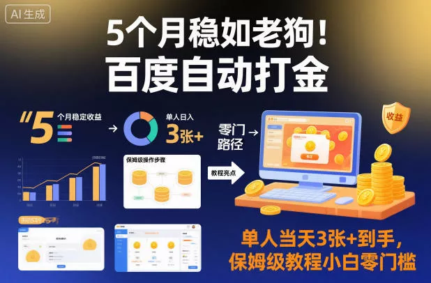 5个月稳如老狗！百度自动打金，单人当天3张+到手，保姆级教程小白零门槛【揭秘】 - 付费阅读