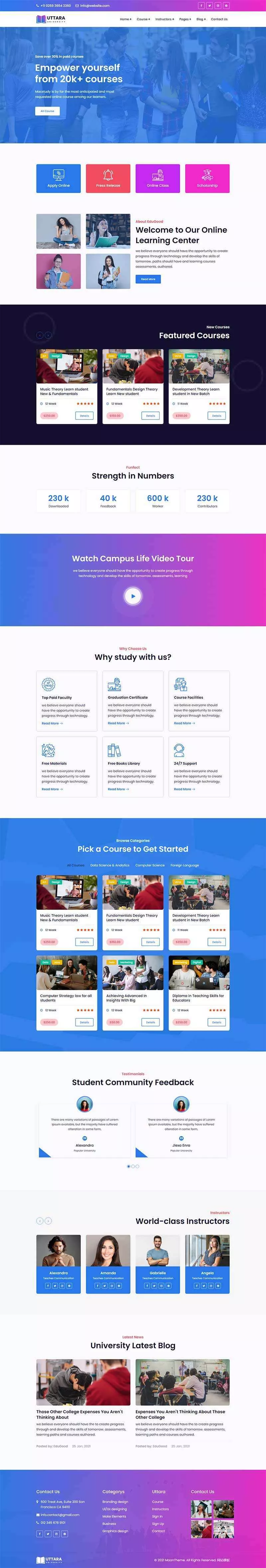bootstrap响应式大学在线课程网站HTML模板 - 付费阅读