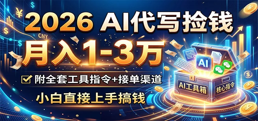 2026 AI代写捡钱，月入1-3万，附全套工具指令+接单渠道，小白直接上手搞钱 - 付费阅读