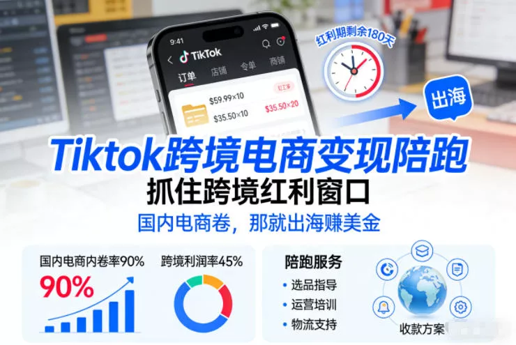 Tiktok跨境电商变现陪跑，抓住跨境红利窗口，国内电商卷，那就出海賺美金 - 付费阅读