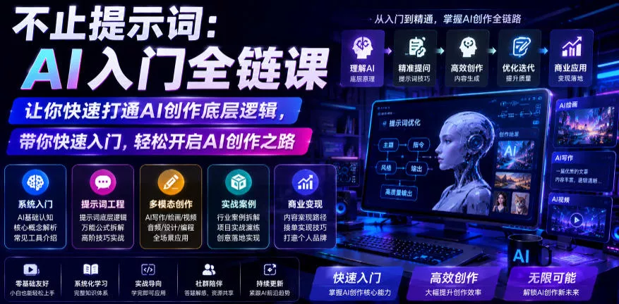 不止提示词：AI入门全链课，让你快速打通AI创作底层逻辑，带你快速入门，轻松开启AI创作之路 - 付费阅读