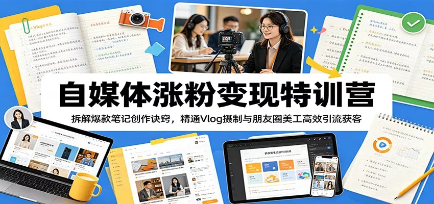 自媒体涨粉变现特训营：拆解爆款笔记创作诀窍，精通Vlog摄制与朋友圈美工高效引流获客 - 付费阅读
