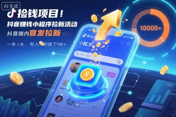 捡钱项目！抖音賺钱小程序拉新活动，抖音端内宣发拉新，一单3米，有人半个月搞了1W+ - 付费阅读