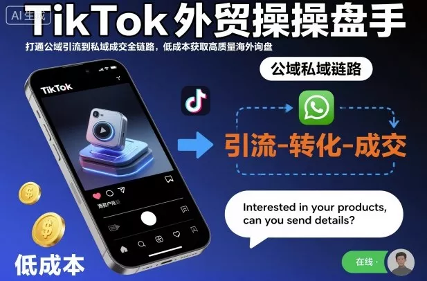 TikTok外贸操盘手，打通公域引流到私域成交全链路，低成本获取高质量海外询盘 - 付费阅读