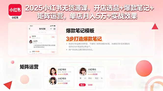 2025小红书无货源课，开店选品+爆款笔记+矩阵运营，单店月入5万+实战效果 - 付费阅读