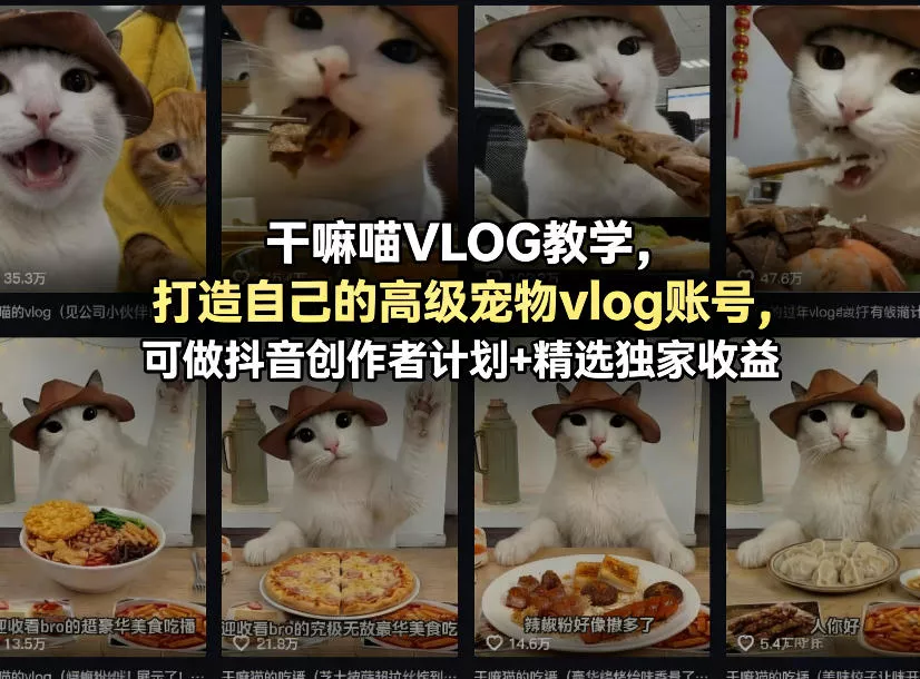 干嘛喵VLOG教学，打造自己的高级宠物vlog账号，可做抖音创作者计划+精选独家收益 - 付费阅读