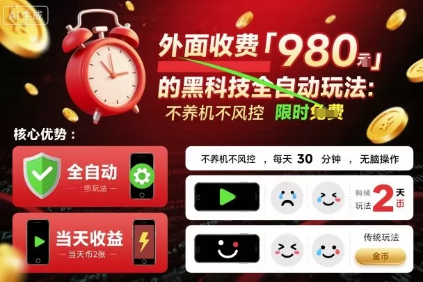 外面收费980的黑科技全自动玩法，不养机不风控，每天30分钟，无脑操作，当天收益2张【揭秘】 - 付费阅读
