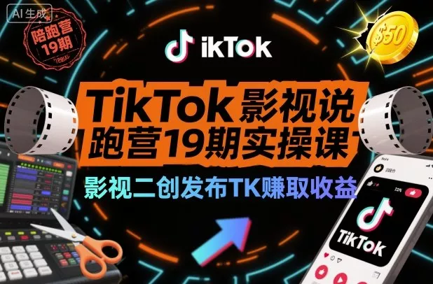 TikTok影视解说陪跑营19期实操课，影视二创发布TK賺取收益，万播收益50美金 - 付费阅读