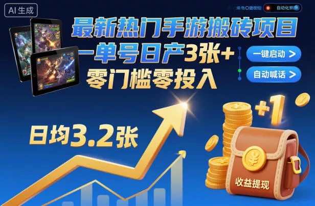 最新热门手游搬砖项目，一键自动化挂G，单号日产3张+，零门槛零投入【揭秘】 - 付费阅读
