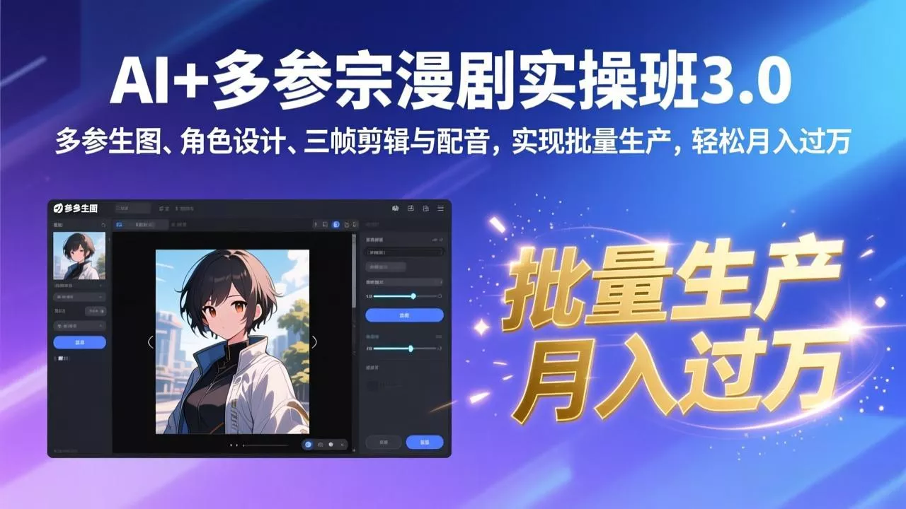 AI+多参宗漫剧实操班3.0：多参生图、角色设计、三帧剪辑与配音，实现批量生产，轻松月入过万 - 付费阅读