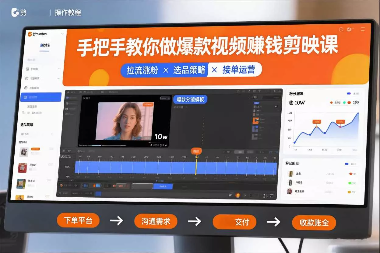 手把手教你做爆款视频赚钱剪映课，手把手教学拉流涨粉、选品策略和接单运营(更新2026) - 付费阅读