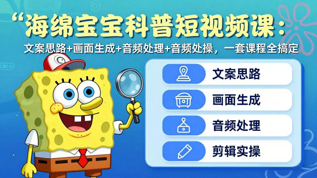 海绵宝宝科普短视频课：文案思路+画面生成+音频处理+剪辑实操，一套课程全搞定 - 付费阅读