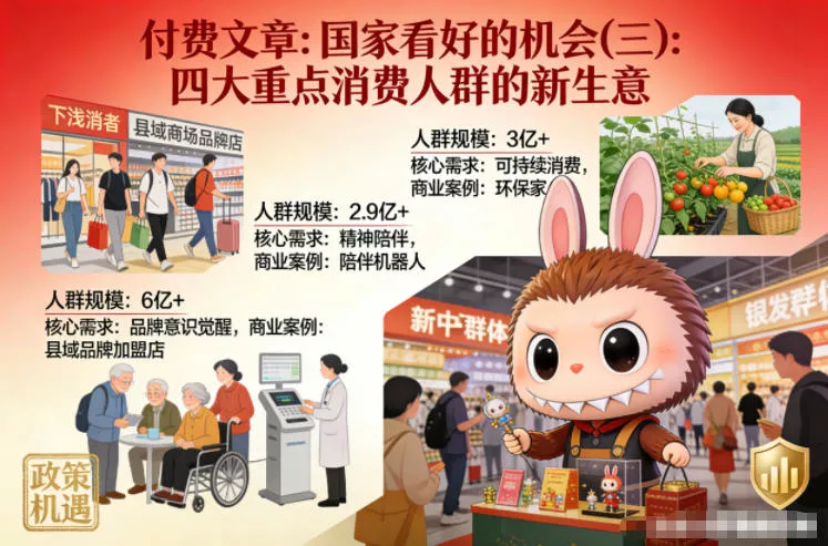 付费文章：国家看好的机会(三)：四大重点消 费人群的新生意 - 付费阅读