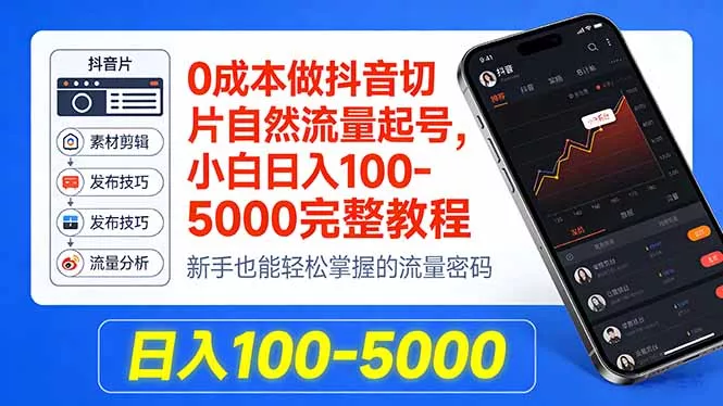 0成本做抖音切片自然流量起号，小白日入100-5000完整教程 - 付费阅读