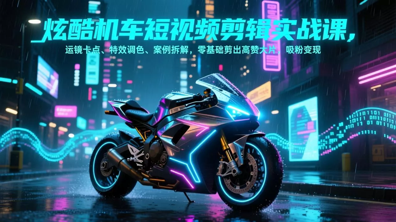 炫酷机车短视频剪辑实战课，运镜卡点、特效调色、案例拆解，零基础剪出高赞大片，吸粉变现 - 付费阅读