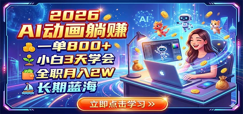 2026 AI动画躺赚：一单800+，小白3天学会，全职月入2W，长期蓝海 - 付费阅读