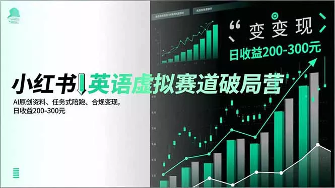 小红书英语虚拟赛道破局营，AI原创资料、任务式陪跑、合规变现，日收益200-300元 - 付费阅读