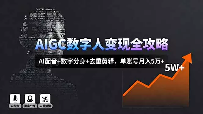 AIGC数字人变现全攻略，AI配音+数字分身+去重剪辑，单账号月入5万+ - 付费阅读