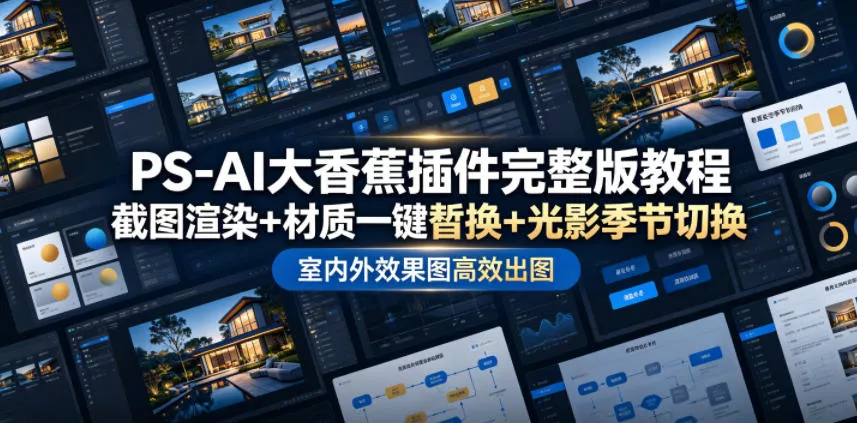 PS-AI大香蕉插件完整版教程,截图渲染+材质一键替换+光影季节切换,室内外效果图高效出图高阶课程 PS-AI大香蕉插件完整版教程,截图渲染+材质一键替换+光影季节切换,室内外效果图高效出图高阶课程