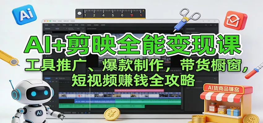 AI+剪映全能变现课：工具推广、爆款制作、带货橱窗，短视频赚钱全攻略 - 付费阅读