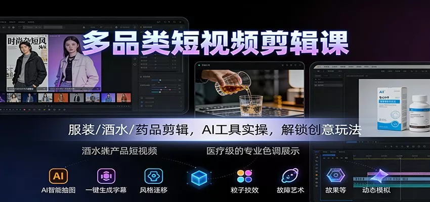 多品类短视频剪辑课：服装/酒水/药品剪辑，AI工具实操，解锁创意玩法 - 付费阅读