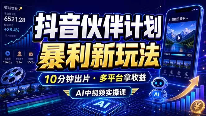 抖音伙伴计划最新玩法，无需配音剪辑，10分钟出一条原创视频，轻松日入三位数 - 付费阅读