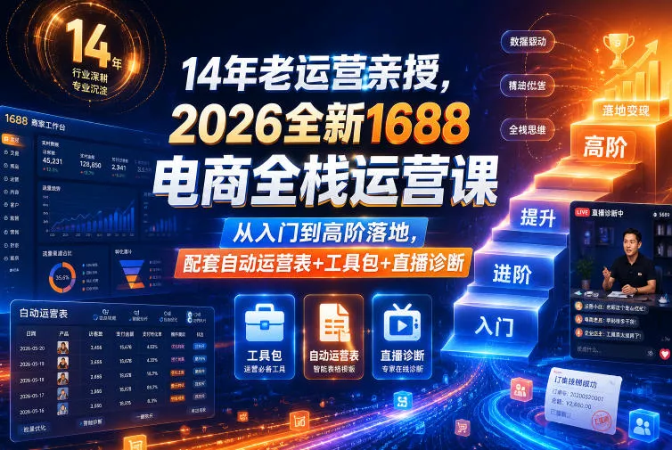 14年老运营亲授，2026全新1688电商全栈运营课，从入门到高阶落地，配套自动运营表+工具包+直播诊断等 - 付费阅读