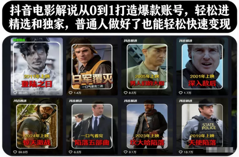 抖音电影解说从0到1打造爆款账号，轻松进精选和独家，普通人做好了也能轻松快速变现 - 付费阅读