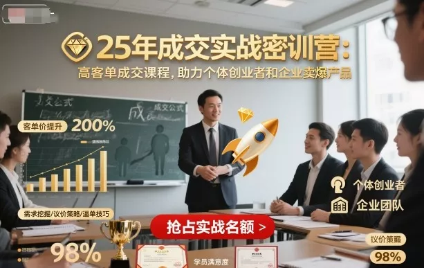 25年成交实战密训营，高客单成交课程，助力个体创业者和企业卖爆产品 - 付费阅读