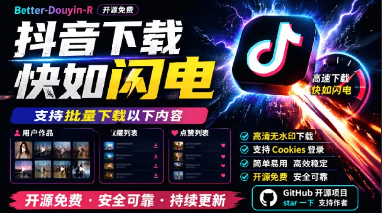 别再乱找了！抖音下载快如闪电，支持批量下载用户作品收藏列表和点赞列表，开源免费Better-douyin-R - 付费阅读