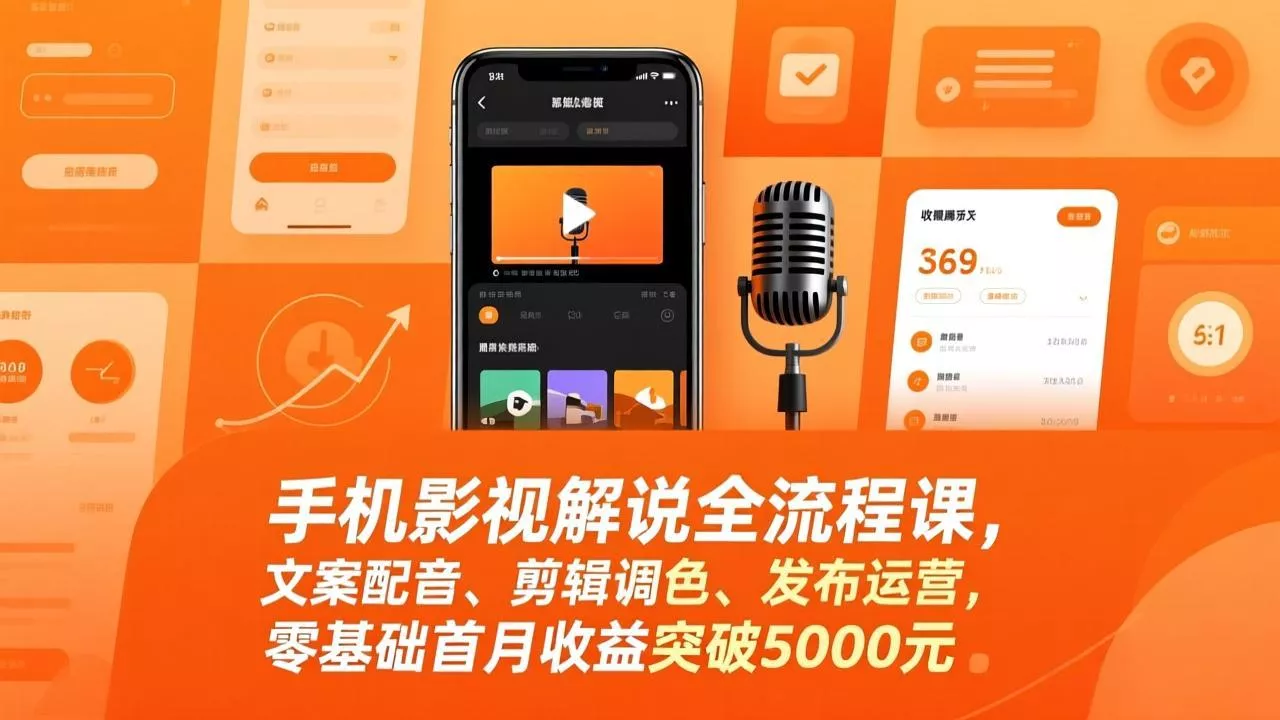 手机影视解说全流程课，文案配音、剪辑调色、发布运营，零基础首月收益突破5000元 - 付费阅读
