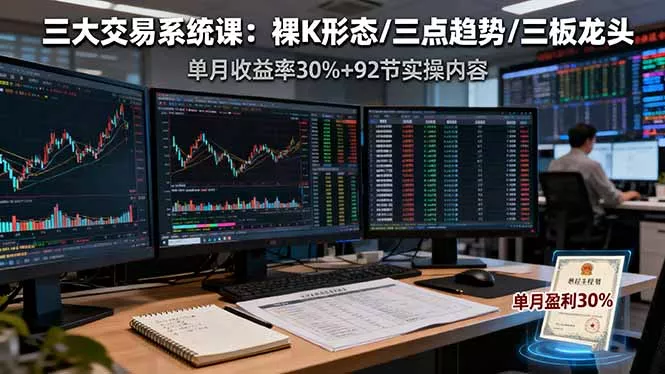 三大交易系统课：裸K形态/三点趋势/三板体系，单月收益率30%+92节实操内容 - 付费阅读