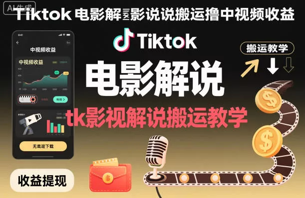 Tiktok电影解说搬运撸中视频收益，tk影视解说搬运教学 - 付费阅读