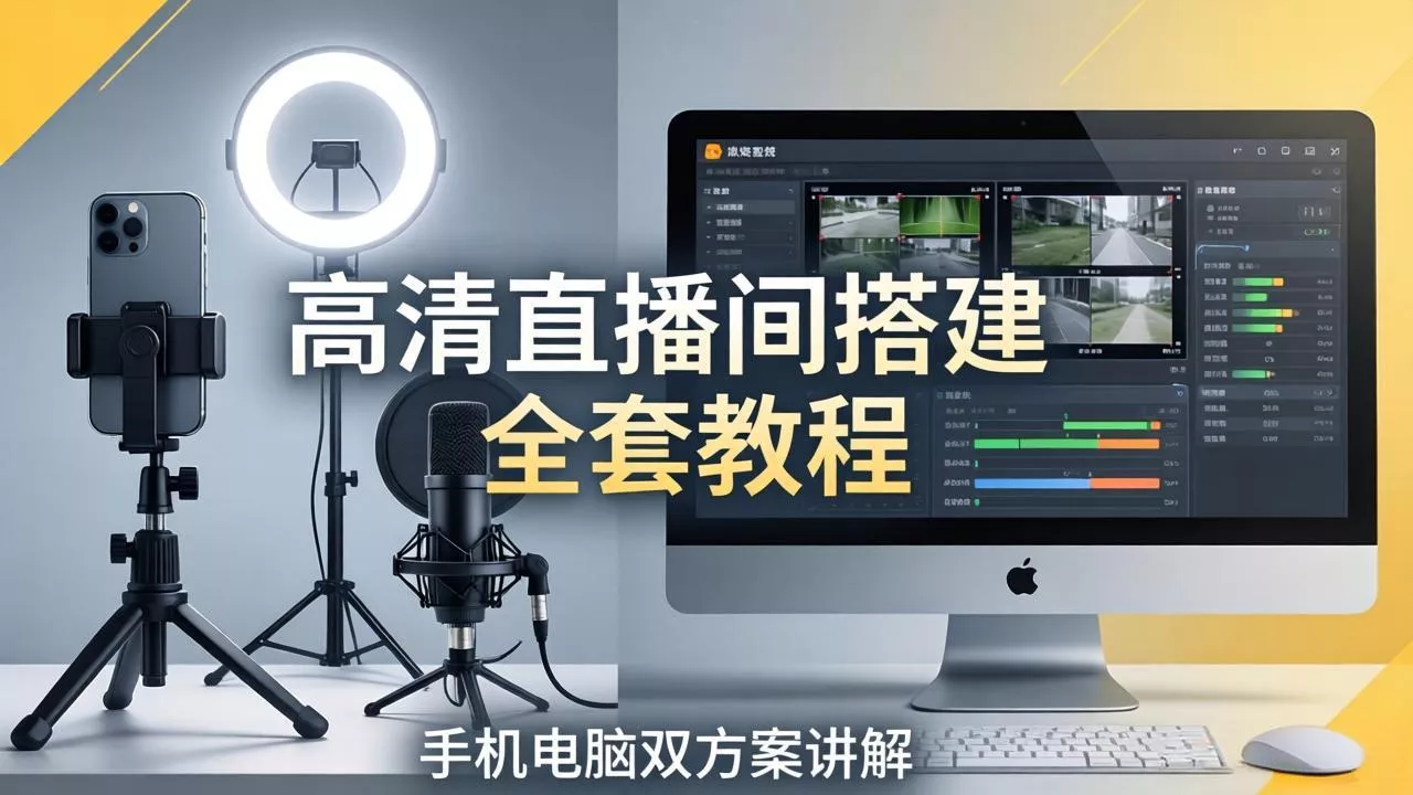 高清直播间搭建全套教程，手机电脑双方案讲解，设备选型调试多机位实操教学 - 付费阅读