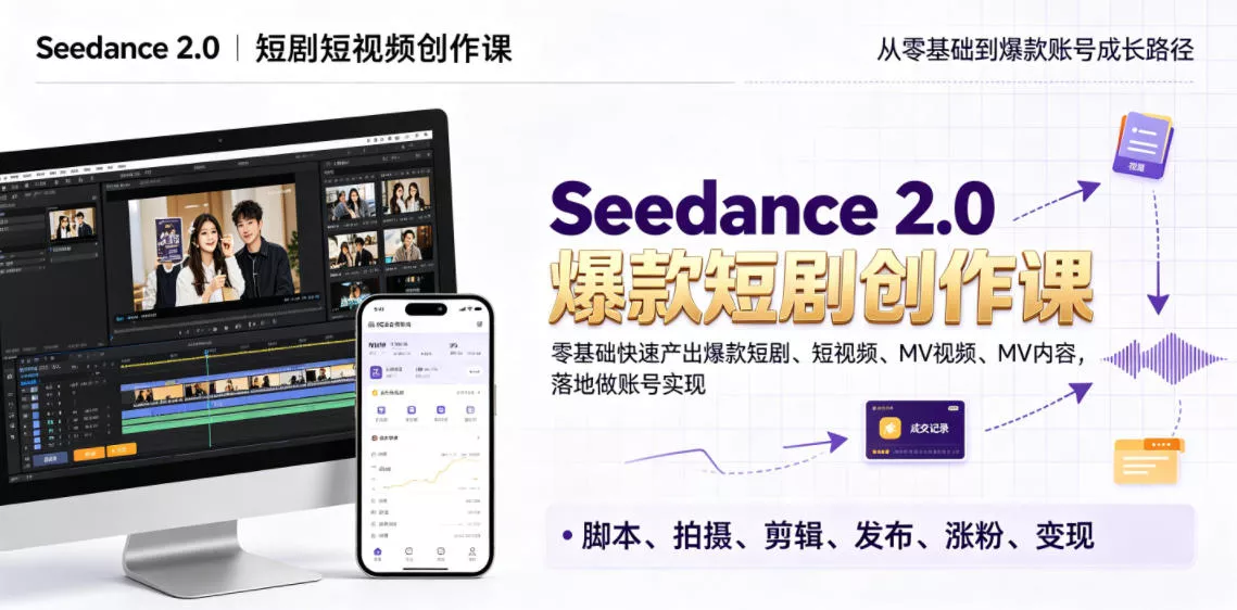 Seedance 2.0短剧短视频创作课，零基础快速产出爆款短剧、短视频、MV内容，落地做账号实现变现 - 付费阅读