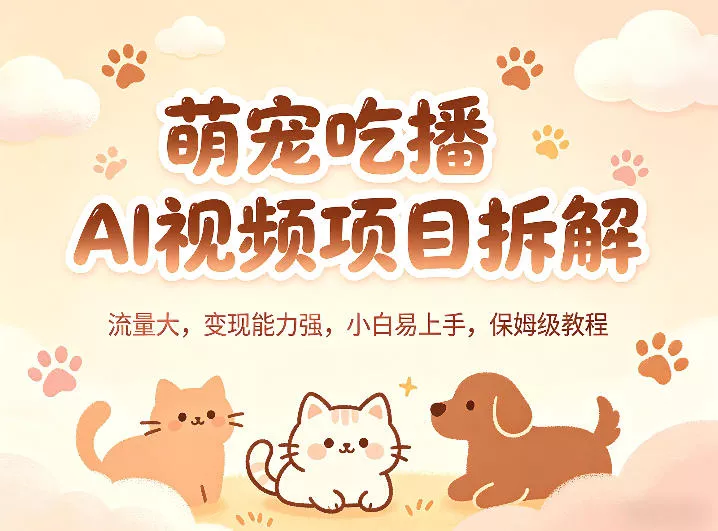 萌宠吃播AI视频项目拆解，流量大，变现能力强，小白易上手，保姆级教程 - 付费阅读