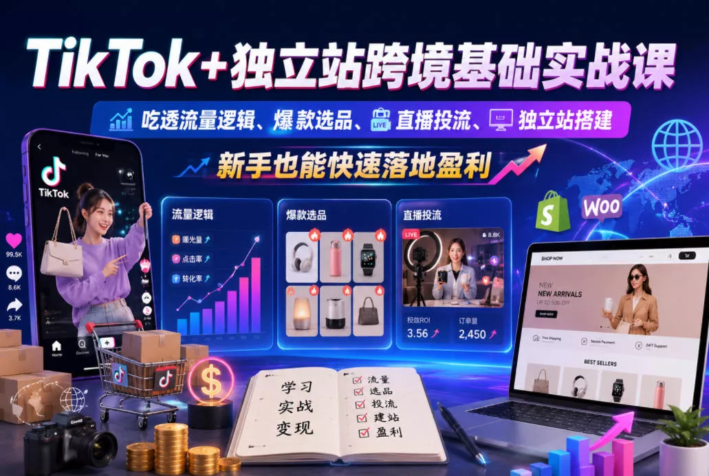 TikTok+独立站跨境基础实战课，吃透流量逻辑、爆款选品、直播投流与独立站搭建，新手也能快速落地盈利 - 付费阅读